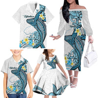 Personalised Aloha Hawaii Kahoolawe Island Family Matching Off The Shoulder Long Sleeve Dress and Hawaiian Shirt Target Isle Map With Humpback Whale