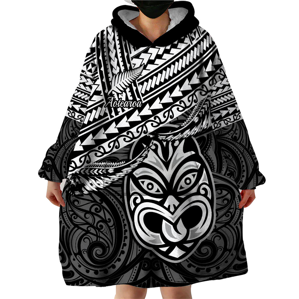 Personalised Matariki New Zealand Wearable Blanket Hoodie Maori New Year Tiki Black Version LT14