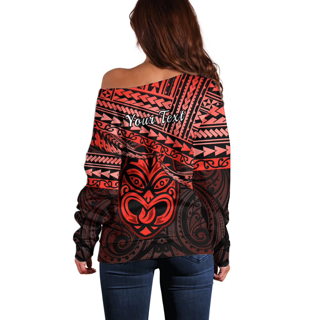 Personalised Matariki New Zealand Off Shoulder Sweater Maori New Year Tiki Red Version LT14