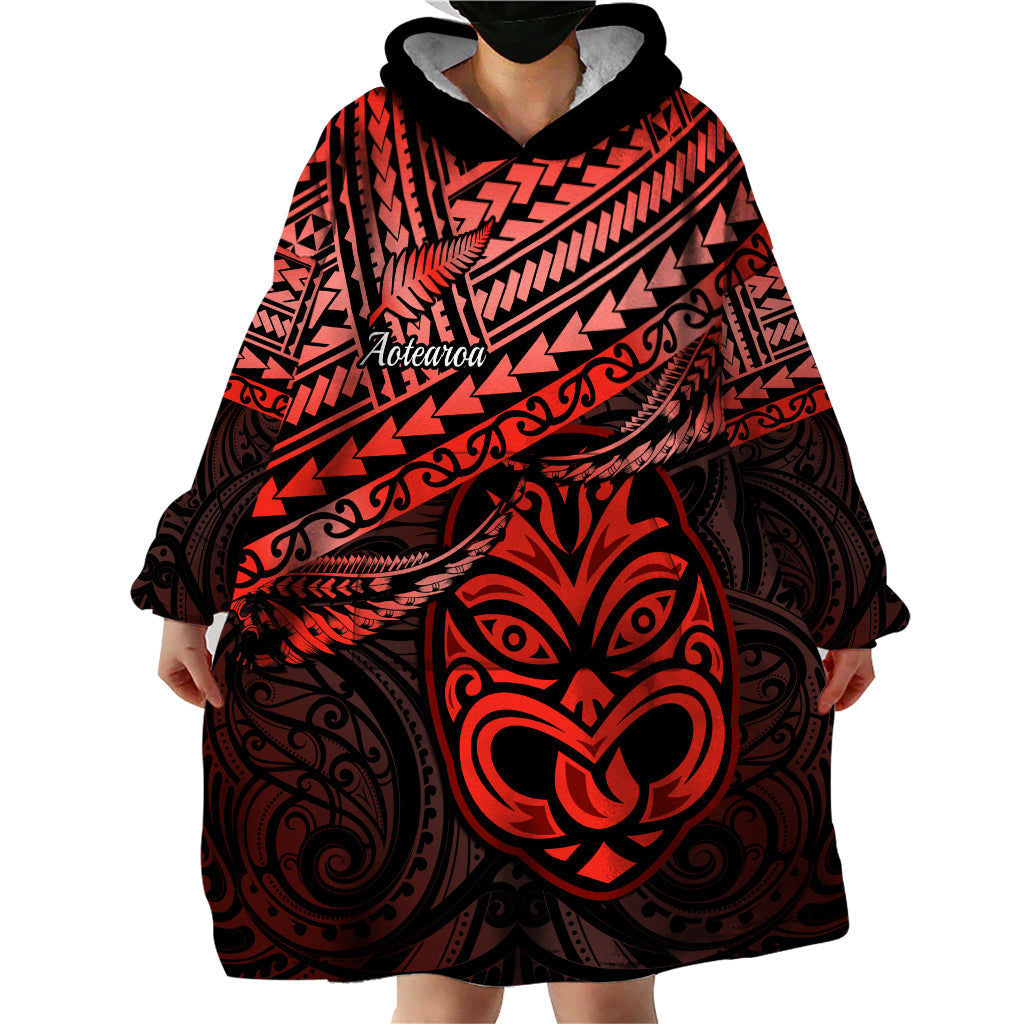 Personalised Matariki New Zealand Wearable Blanket Hoodie Maori New Year Tiki Red Version LT14