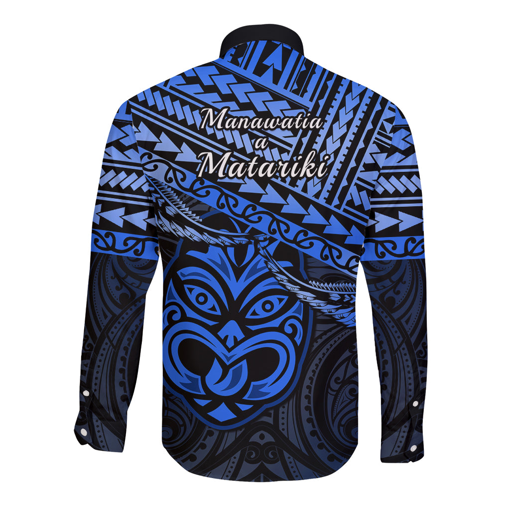Matariki New Zealand Long Sleeve Button Shirt Maori New Year Tiki Blue Version LT14