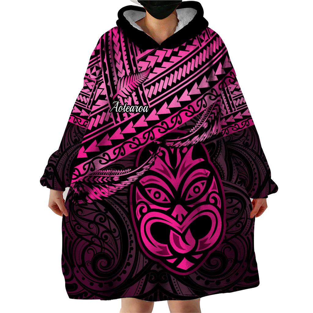 Matariki New Zealand Wearable Blanket Hoodie Maori New Year Tiki Pink Version LT14