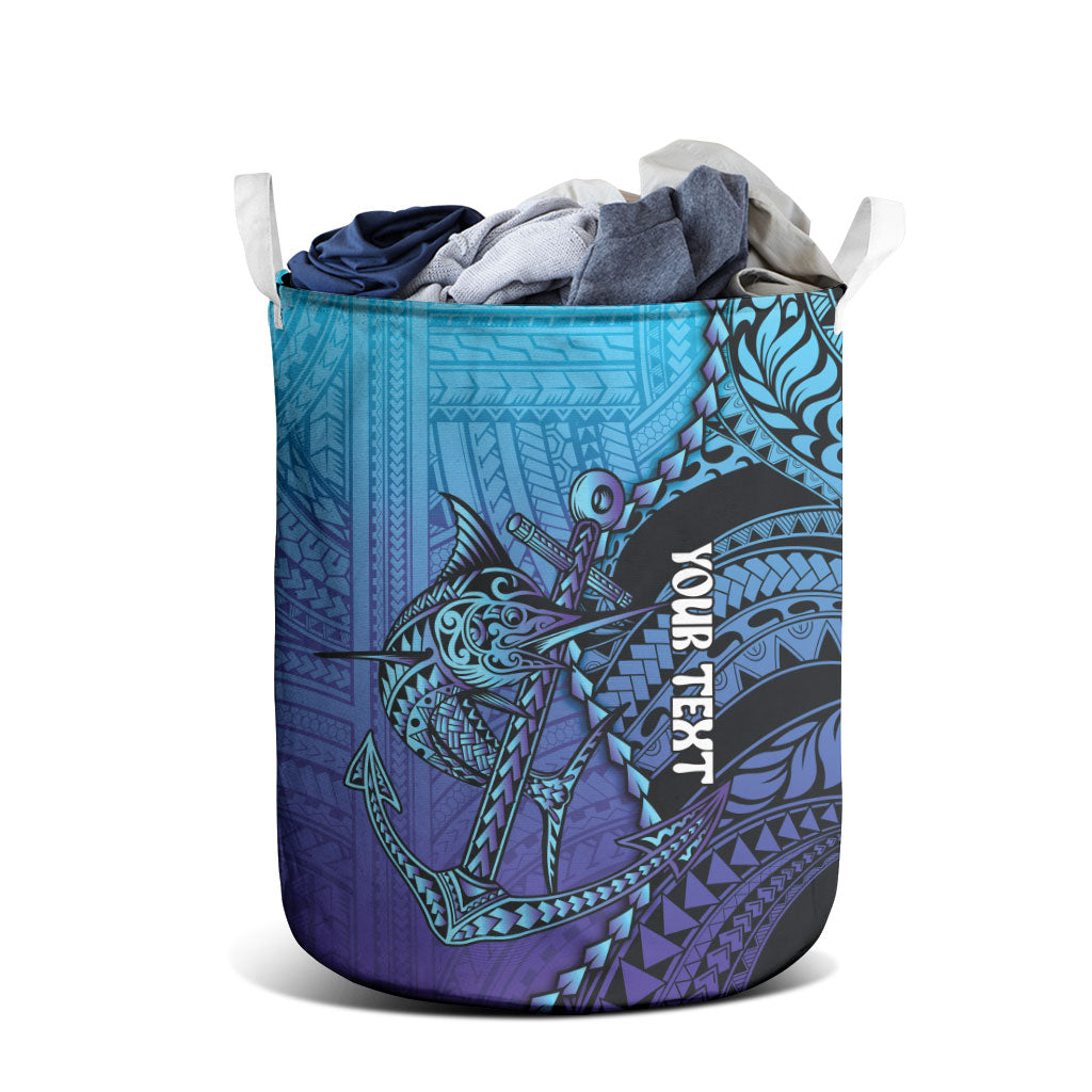 Personalised Polynesia Blue Marlin Fishing Laundry Basket Marlin Anchor Tattoo Polynesian Pattern