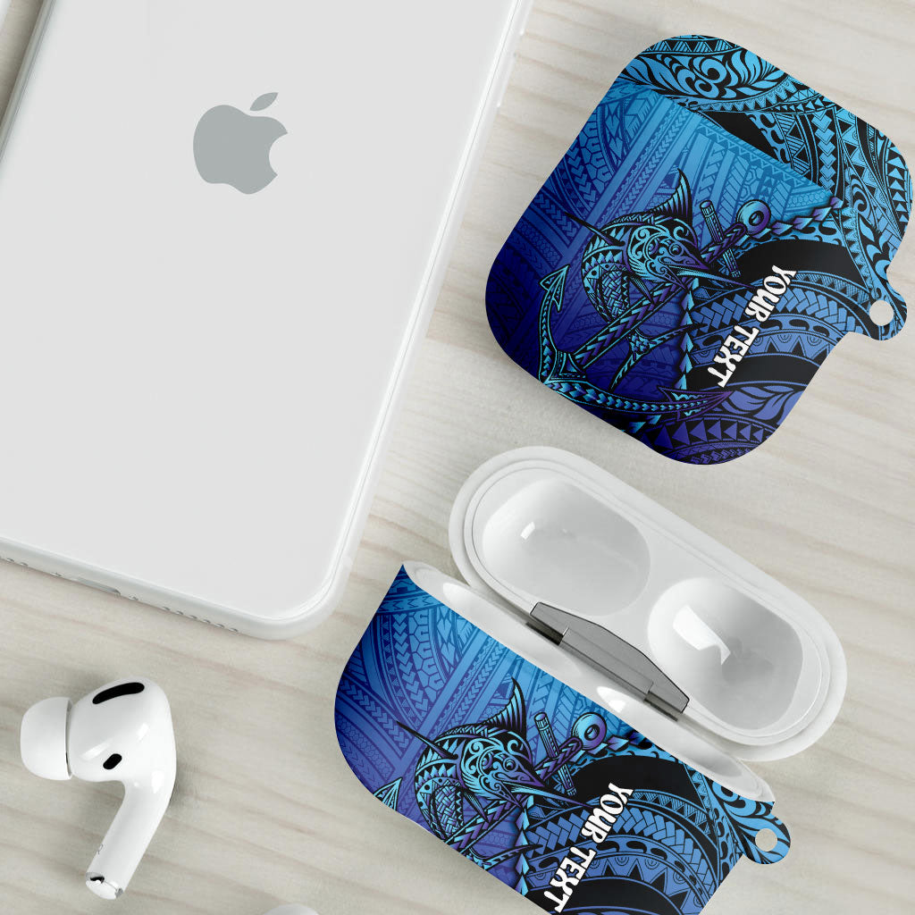 Personalised Polynesia Blue Marlin Fishing AirPods Case Marlin Anchor Tattoo Polynesian Pattern LT14 - Polynesian Pride