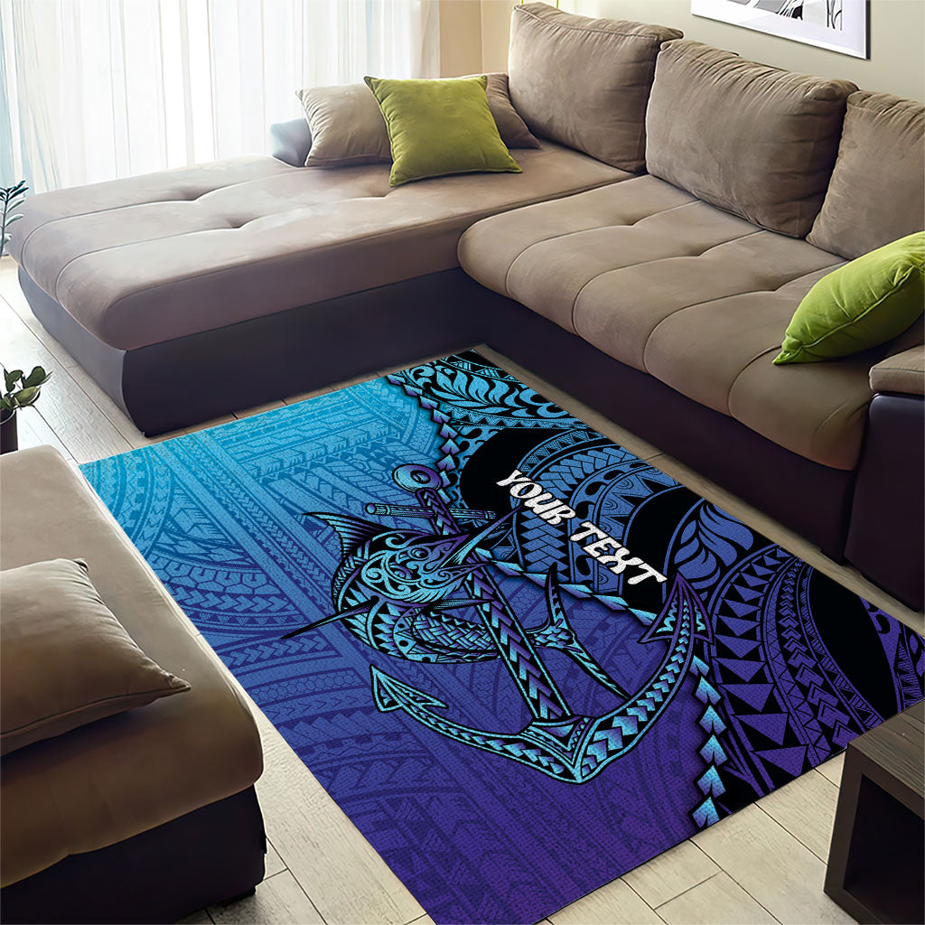Personalised Polynesia Blue Marlin Fishing Area Rug Marlin Anchor Tattoo Polynesian Pattern