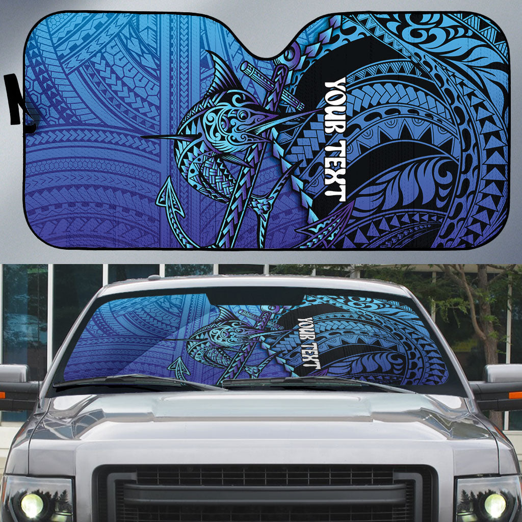 Personalised Polynesia Blue Marlin Fishing Auto Sun Shade Marlin Anchor Tattoo Polynesian Pattern