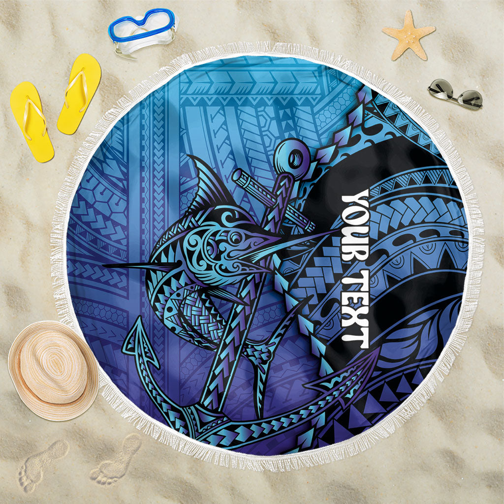 Personalised Polynesia Blue Marlin Fishing Beach Blanket Marlin Anchor Tattoo Polynesian Pattern