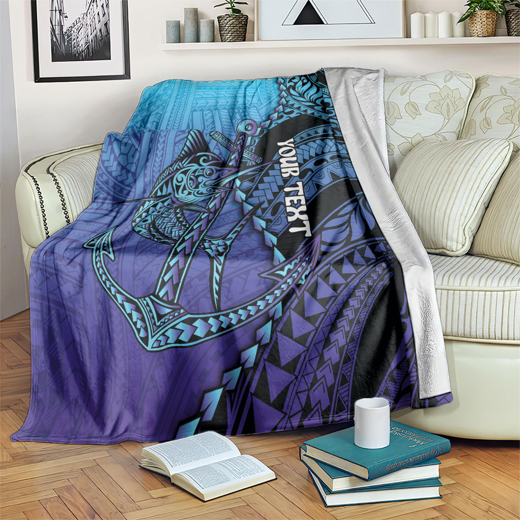 Personalised Polynesia Blue Marlin Fishing Blanket Marlin Anchor Tattoo Polynesian Pattern