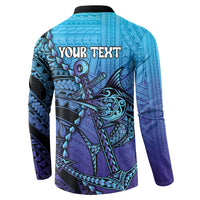 Personalised Polynesia Blue Marlin Fishing Button Sweatshirt Marlin Anchor Tattoo Polynesian Pattern