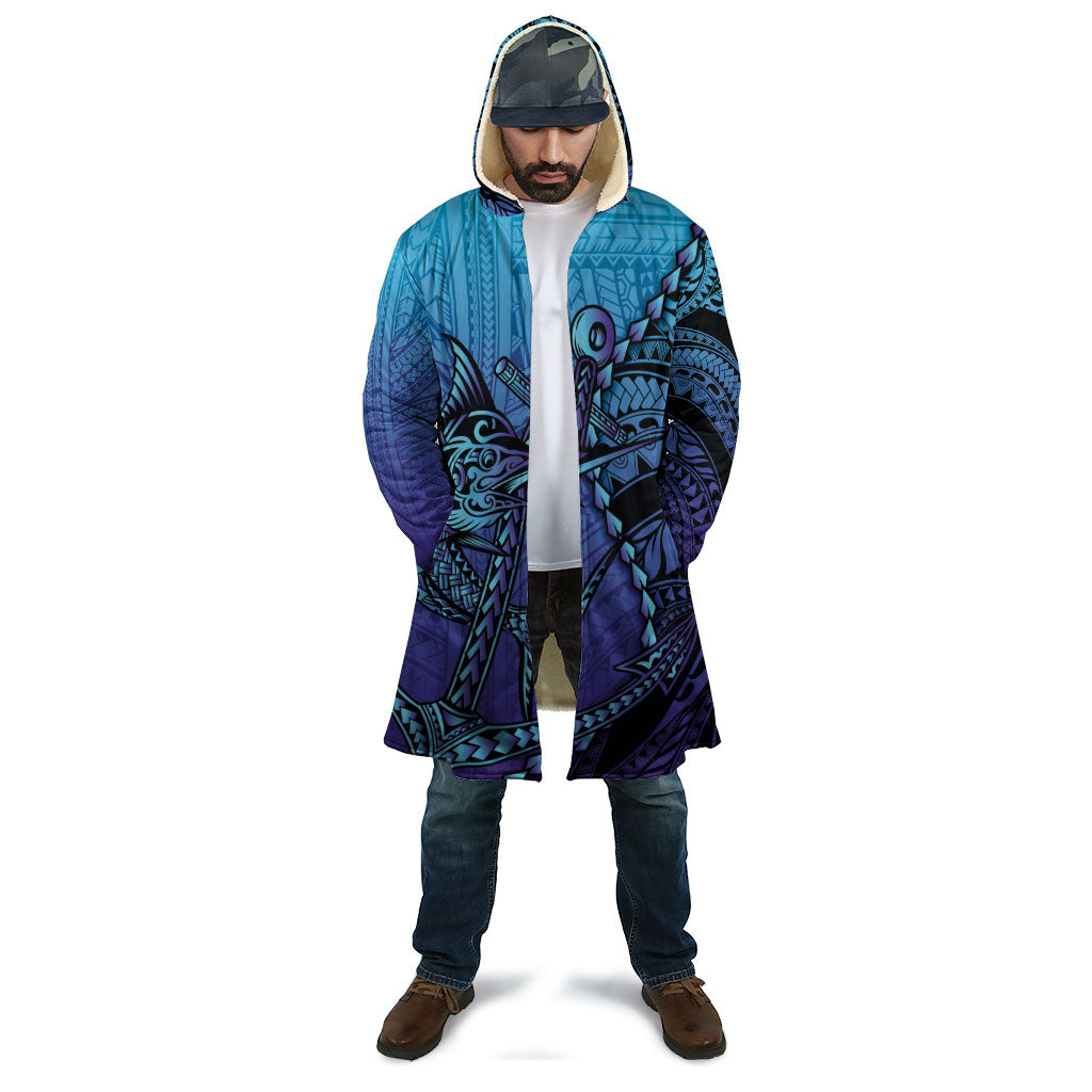 Personalised Polynesia Blue Marlin Fishing Cloak Marlin Anchor Tattoo Polynesian Pattern