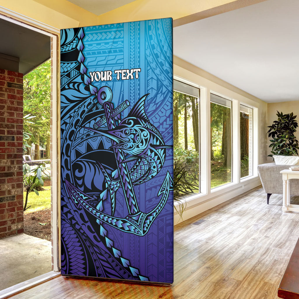 Personalised Polynesia Blue Marlin Fishing Door Cover Marlin Anchor Tattoo Polynesian Pattern
