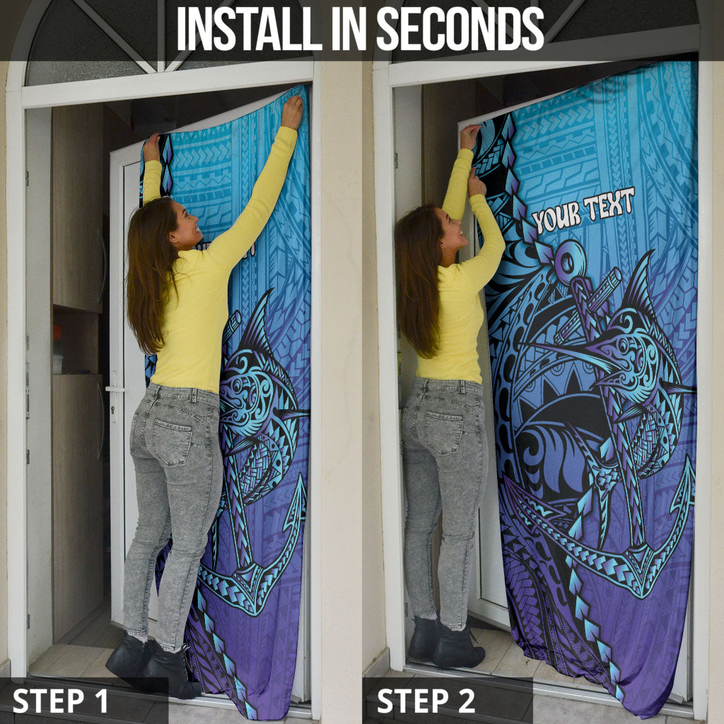 Personalised Polynesia Blue Marlin Fishing Door Cover Marlin Anchor Tattoo Polynesian Pattern