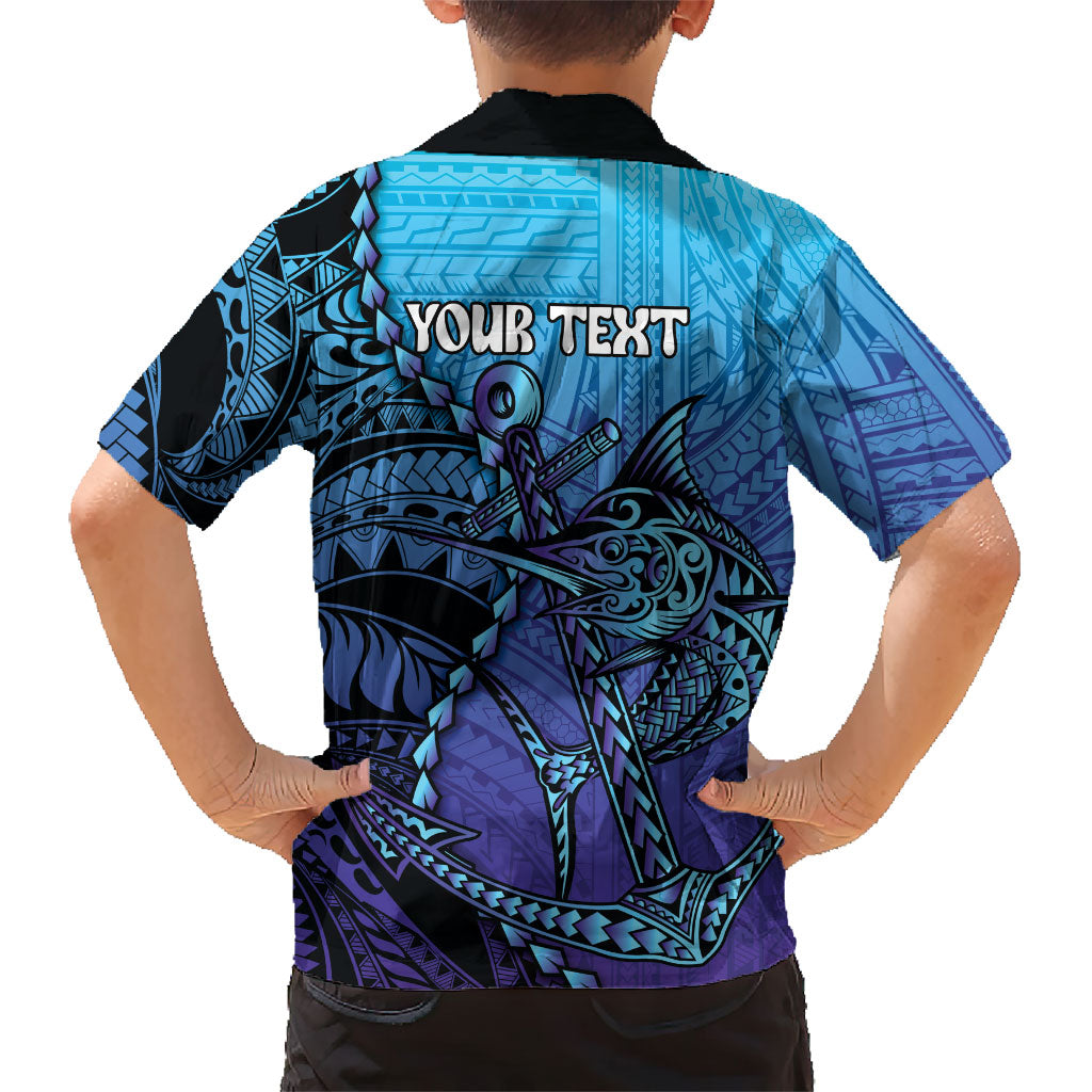 Personalised Polynesia Blue Marlin Fishing Family Matching Puletasi and Hawaiian Shirt Marlin Anchor Tattoo Polynesian Pattern LT14 - Polynesian Pride