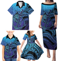 Personalised Polynesia Blue Marlin Fishing Family Matching Puletasi and Hawaiian Shirt Marlin Anchor Tattoo Polynesian Pattern LT14 - Polynesian Pride