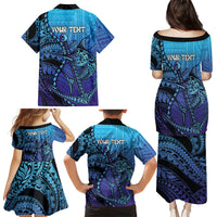 Personalised Polynesia Blue Marlin Fishing Family Matching Puletasi and Hawaiian Shirt Marlin Anchor Tattoo Polynesian Pattern LT14 - Polynesian Pride