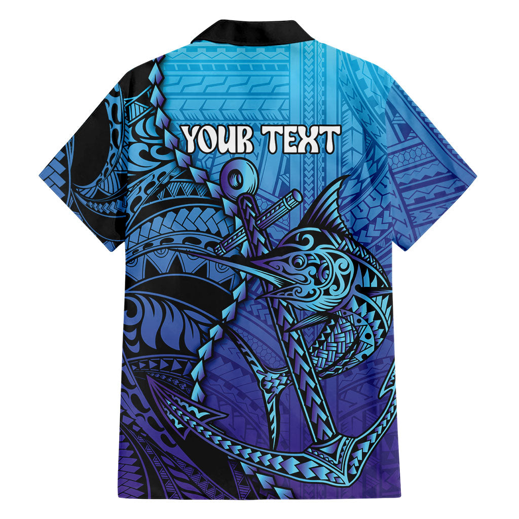 Personalised Polynesia Blue Marlin Fishing Family Matching Puletasi and Hawaiian Shirt Marlin Anchor Tattoo Polynesian Pattern LT14 - Polynesian Pride