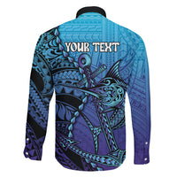 Personalised Polynesia Blue Marlin Fishing Family Matching Puletasi and Hawaiian Shirt Marlin Anchor Tattoo Polynesian Pattern LT14 - Polynesian Pride