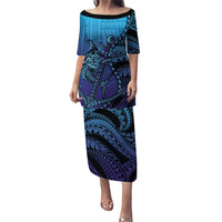 Personalised Polynesia Blue Marlin Fishing Family Matching Puletasi and Hawaiian Shirt Marlin Anchor Tattoo Polynesian Pattern LT14 Mom's Dress Purple - Polynesian Pride