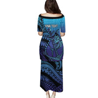 Personalised Polynesia Blue Marlin Fishing Family Matching Puletasi and Hawaiian Shirt Marlin Anchor Tattoo Polynesian Pattern LT14 - Polynesian Pride