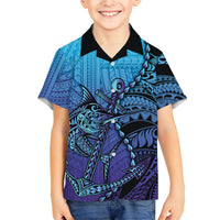 Personalised Polynesia Blue Marlin Fishing Family Matching Puletasi and Hawaiian Shirt Marlin Anchor Tattoo Polynesian Pattern LT14 Son's Shirt Purple - Polynesian Pride