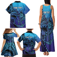 Personalised Polynesia Blue Marlin Fishing Family Matching Tank Maxi Dress and Hawaiian Shirt Marlin Anchor Tattoo Polynesian Pattern