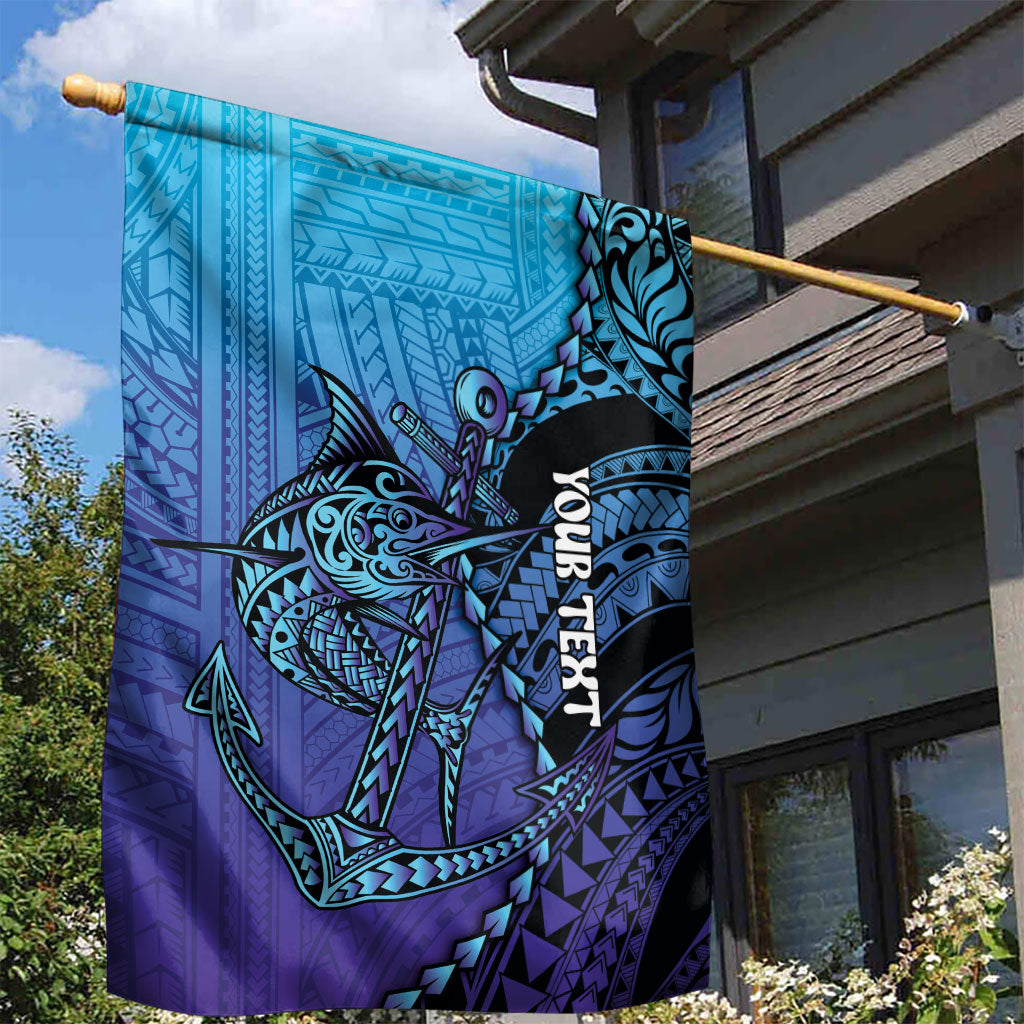 Personalised Polynesia Blue Marlin Fishing Garden Flag Marlin Anchor Tattoo Polynesian Pattern