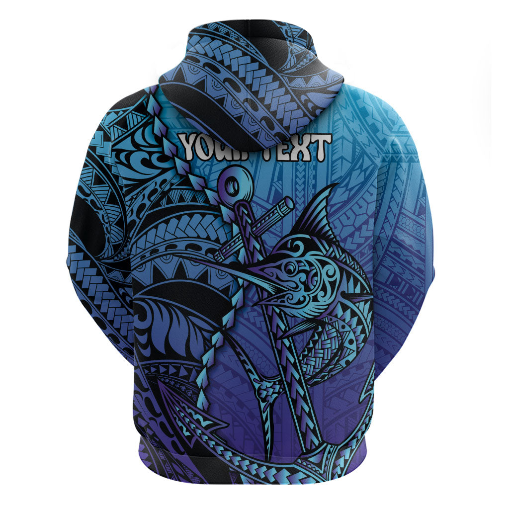 Personalised Polynesia Blue Marlin Fishing Hoodie Marlin Anchor Tattoo Polynesian Pattern LT14 - Polynesian Pride