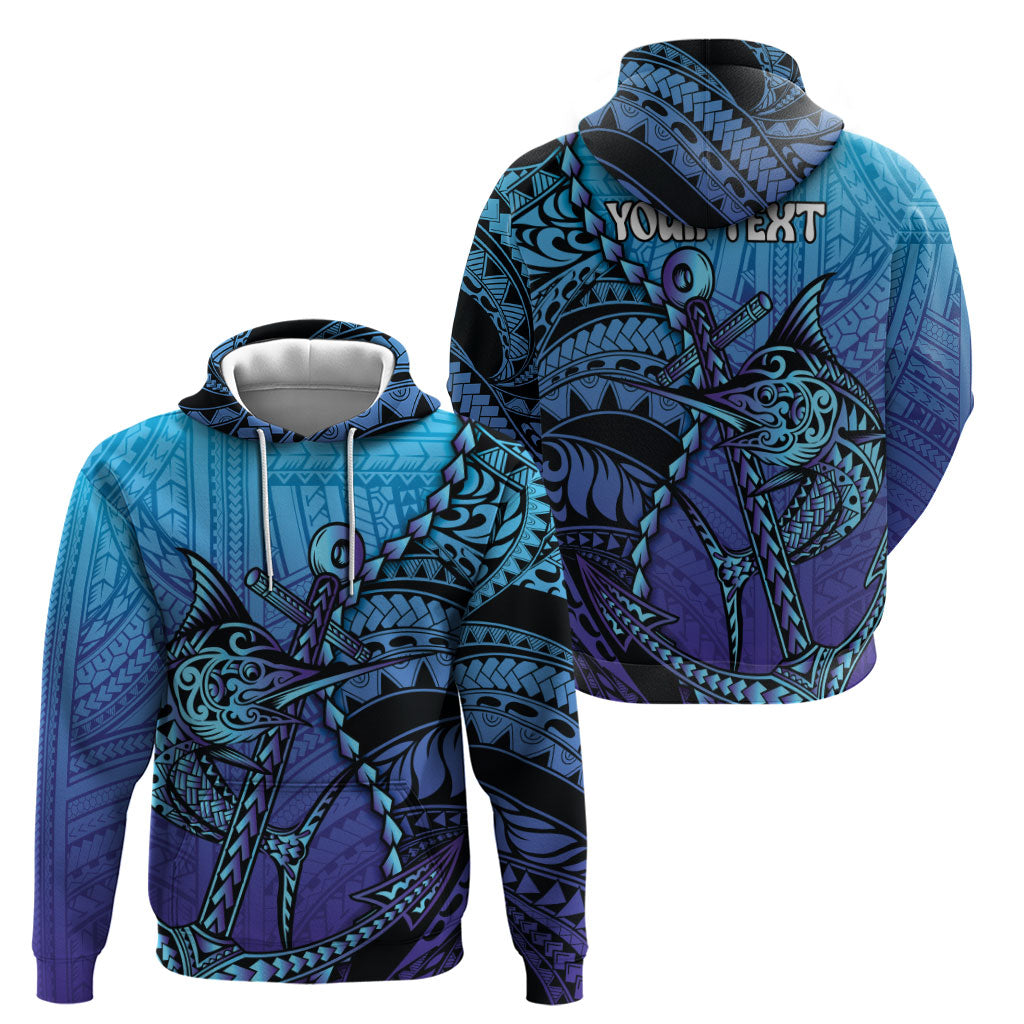 Personalised Polynesia Blue Marlin Fishing Hoodie Marlin Anchor Tattoo Polynesian Pattern LT14 - Polynesian Pride