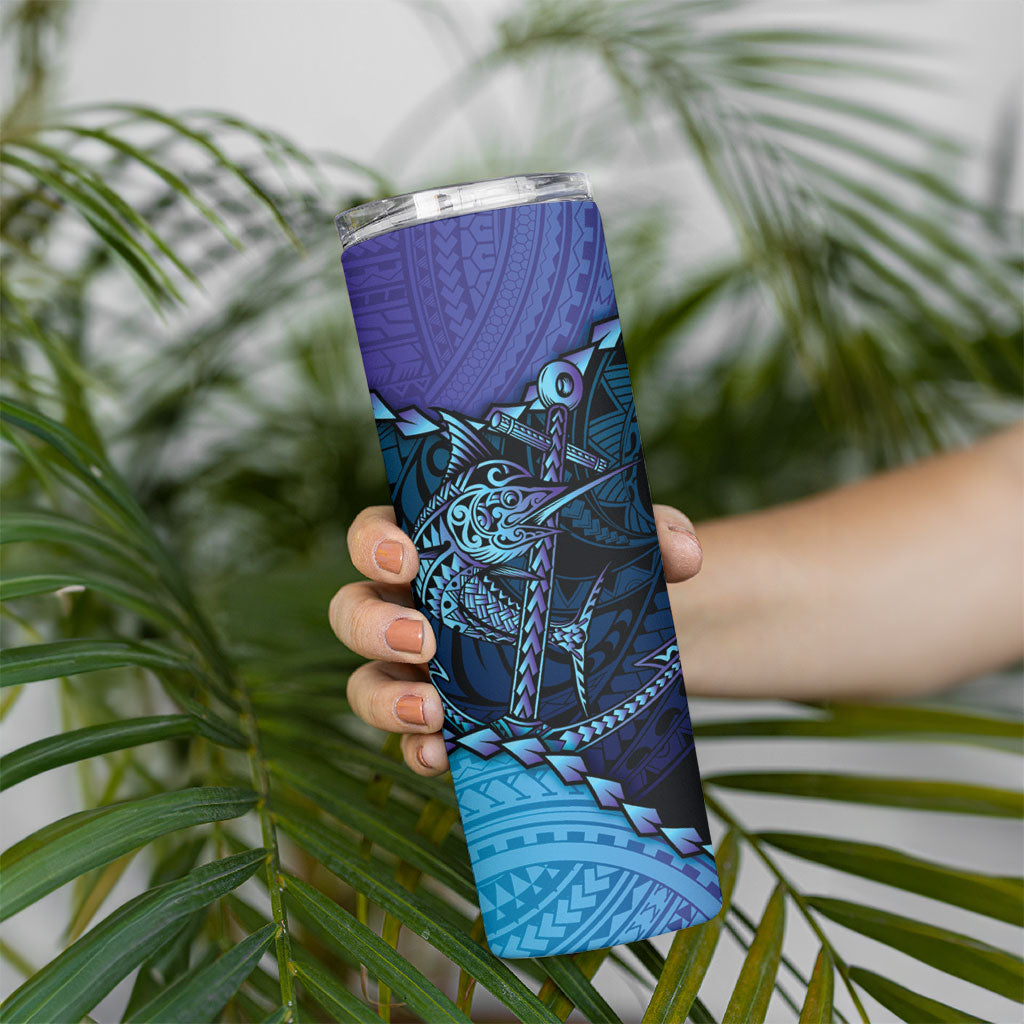 Personalised Polynesia Blue Marlin Fishing Skinny Tumbler Marlin Anchor Tattoo Polynesian Pattern