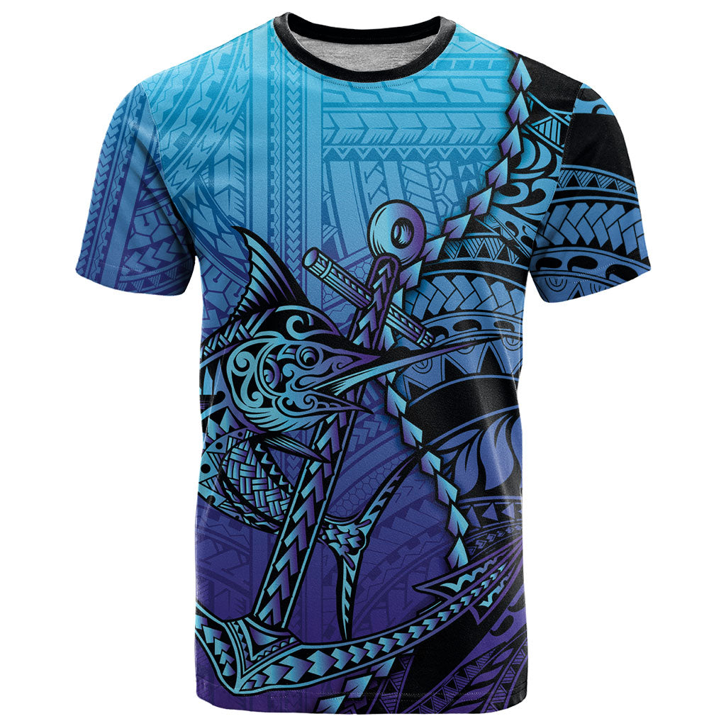 Personalised Polynesia Blue Marlin Fishing T Shirt Marlin Anchor Tattoo Polynesian Pattern LT14 Purple - Polynesian Pride