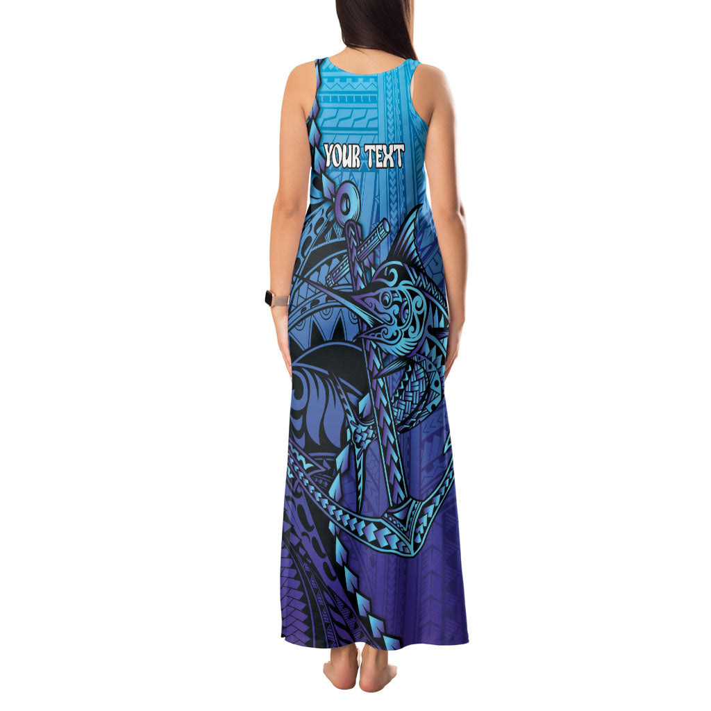 Personalised Polynesia Blue Marlin Fishing Tank Maxi Dress Marlin Anchor Tattoo Polynesian Pattern