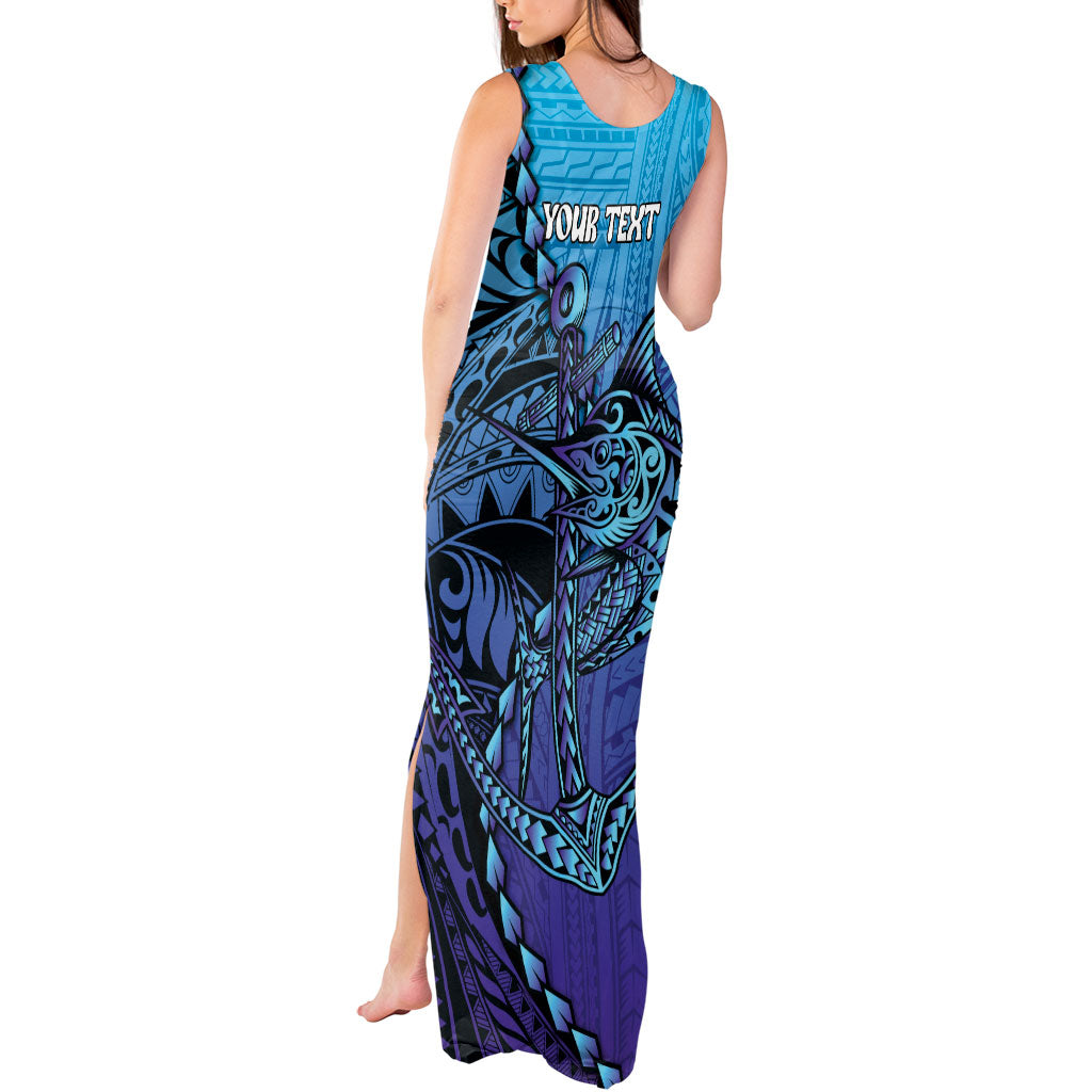 Personalised Polynesia Blue Marlin Fishing Tank Maxi Dress Marlin Anchor Tattoo Polynesian Pattern