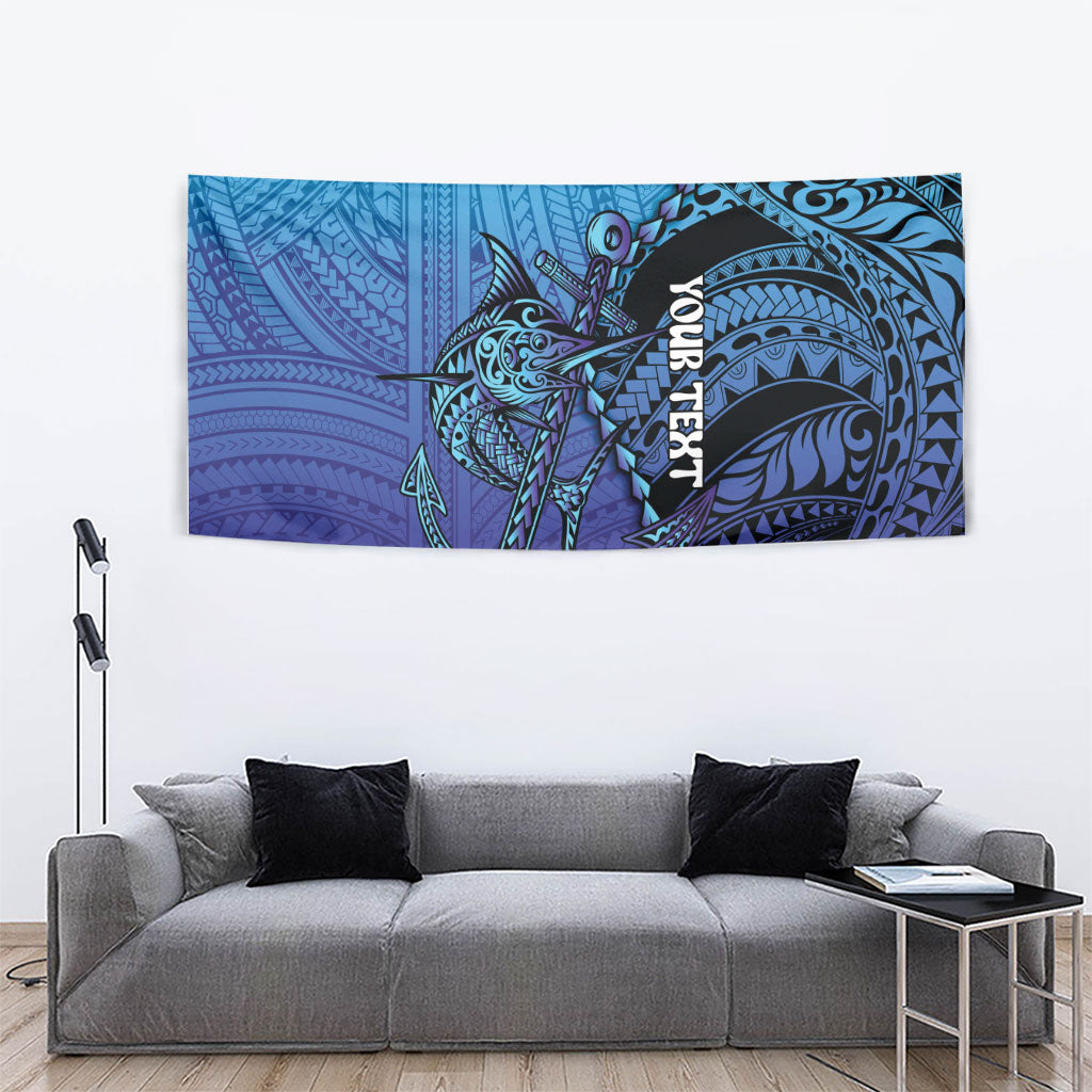Personalised Polynesia Blue Marlin Fishing Tapestry Marlin Anchor Tattoo Polynesian Pattern