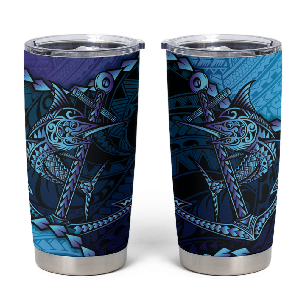Personalised Polynesia Blue Marlin Fishing Tumbler Cup Marlin Anchor Tattoo Polynesian Pattern LT14 Purple - Polynesian Pride