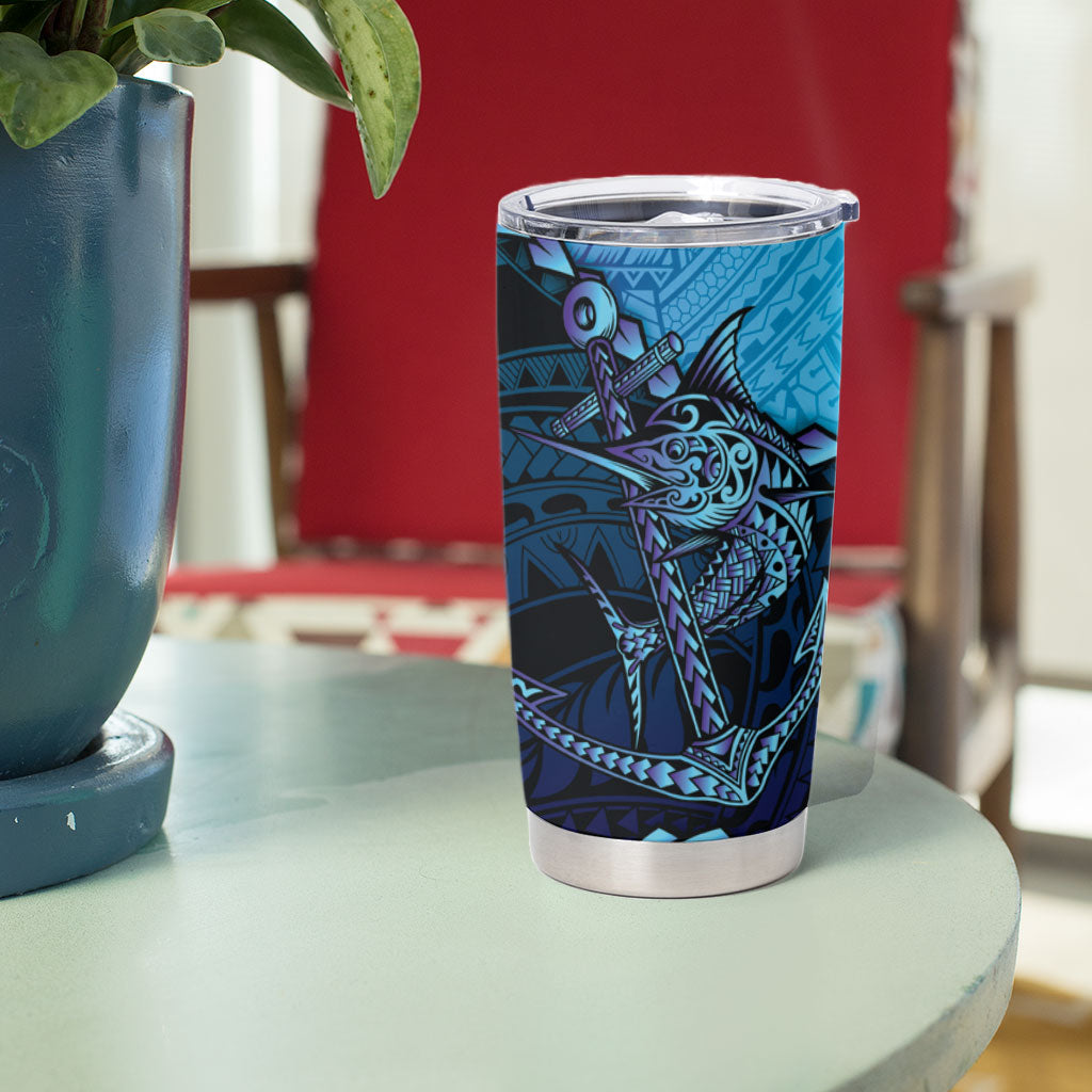 Personalised Polynesia Blue Marlin Fishing Tumbler Cup Marlin Anchor Tattoo Polynesian Pattern LT14 - Polynesian Pride