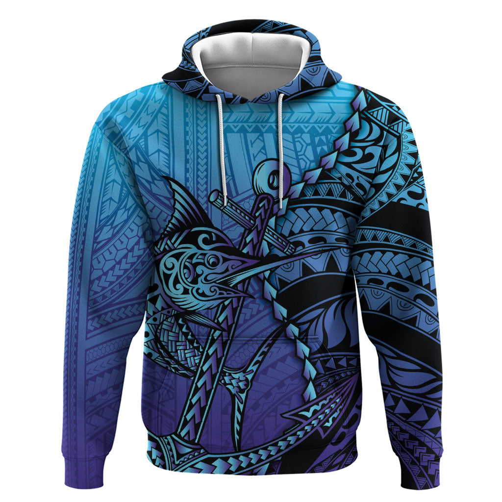 Personalised Polynesia Blue Marlin Fishing Zip Hoodie Marlin Anchor Tattoo Polynesian Pattern LT14 Pullover Hoodie Purple - Polynesian Pride