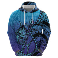 Personalised Polynesia Blue Marlin Fishing Zip Hoodie Marlin Anchor Tattoo Polynesian Pattern LT14 - Polynesian Pride