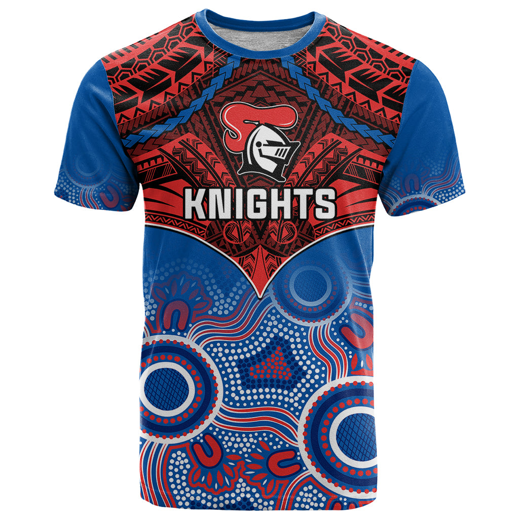 Personalised Knights Rugby T Shirt Aboriginal Mix Polynesian Pattern LT14 Red - Polynesian Pride