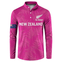 Custom New Zealand Silver Fern Rugby Button Sweatshirt Go Aotearoa - Pink Version