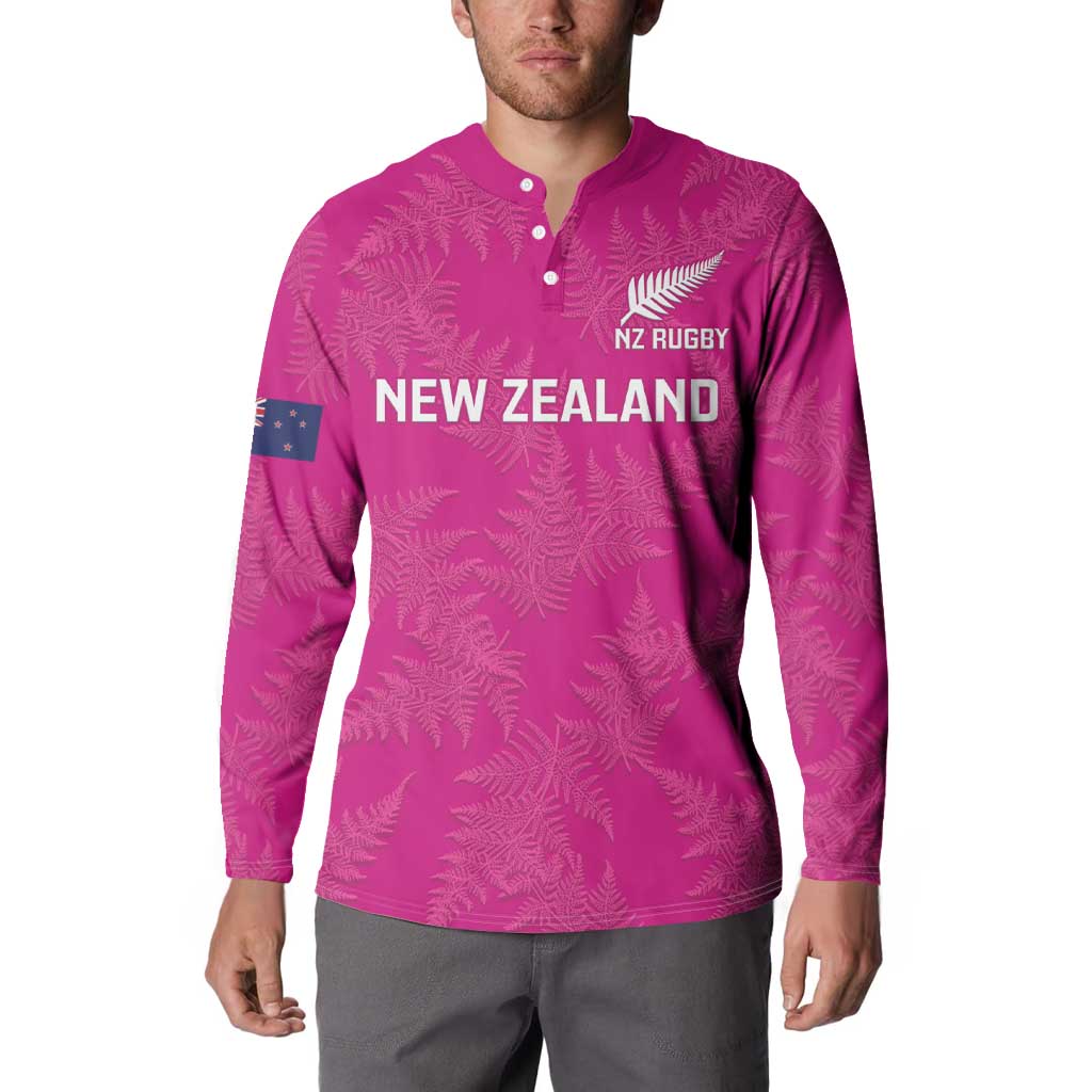 Custom New Zealand Silver Fern Rugby Button Sweatshirt Go Aotearoa - Pink Version