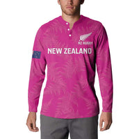 Custom New Zealand Silver Fern Rugby Button Sweatshirt Go Aotearoa - Pink Version