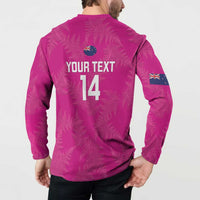 Custom New Zealand Silver Fern Rugby Button Sweatshirt Go Aotearoa - Pink Version