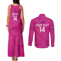 Custom New Zealand Silver Fern Rugby Couples Matching Tank Maxi Dress and Long Sleeve Button Shirt Go Aotearoa - Pink Version