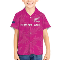 Custom New Zealand Silver Fern Rugby Family Matching Off The Shoulder Long Sleeve Dress and Hawaiian Shirt Go Aotearoa - Pink Version