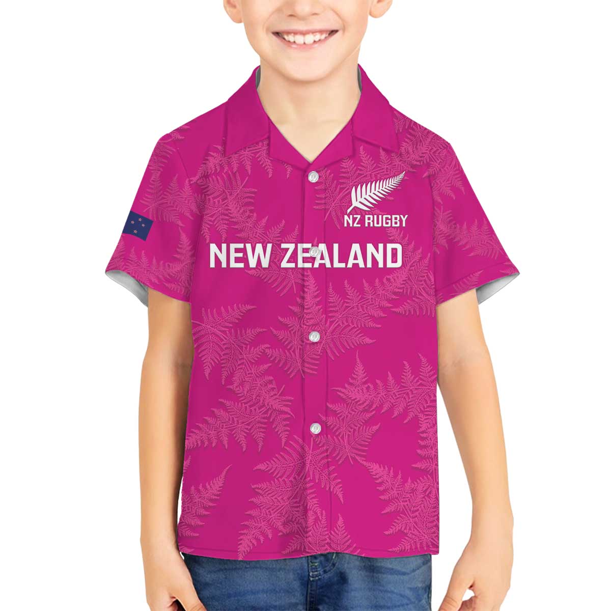 Custom New Zealand Silver Fern Rugby Family Matching Puletasi and Hawaiian Shirt Go Aotearoa - Pink Version