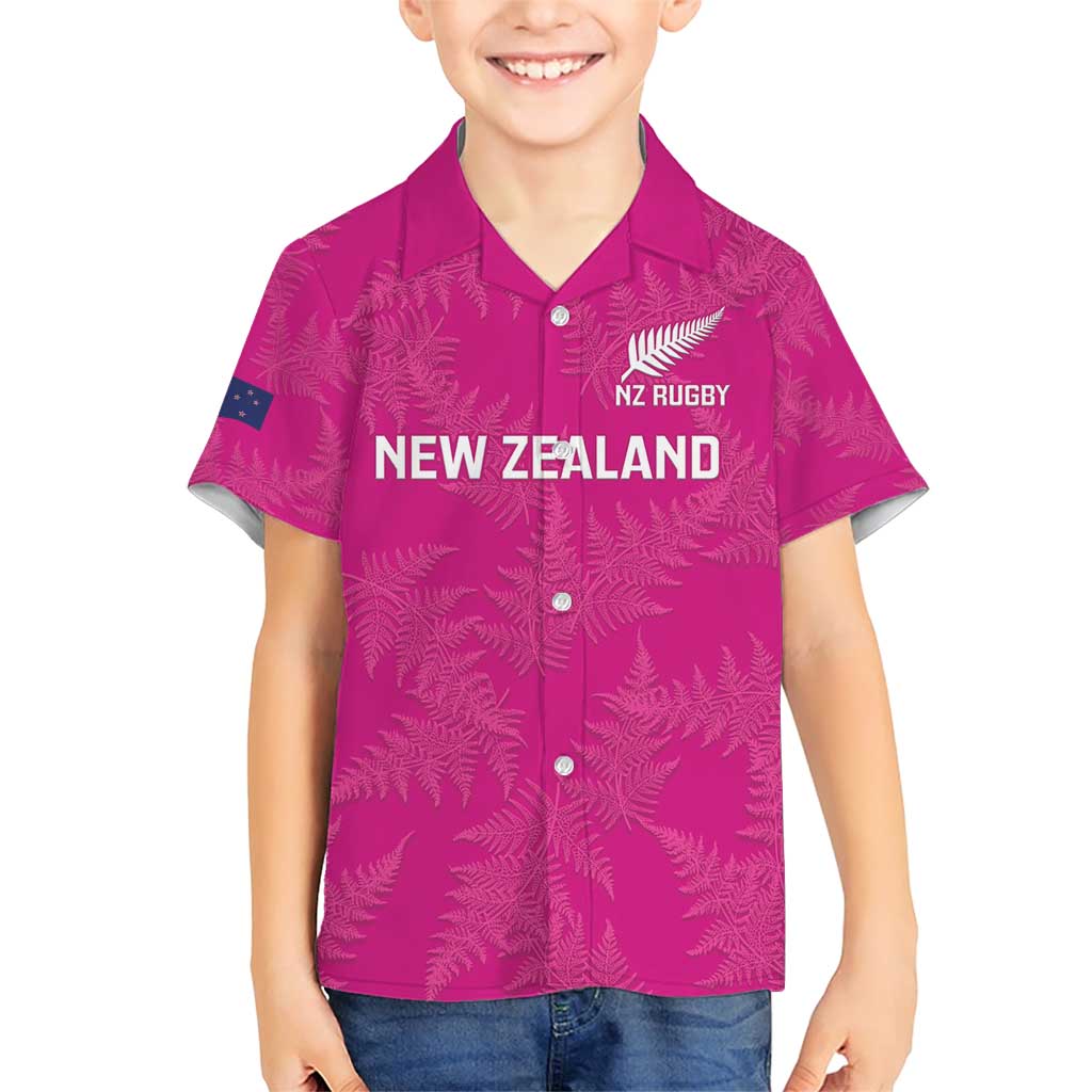 Custom New Zealand Silver Fern Rugby Family Matching Short Sleeve Bodycon Dress and Hawaiian Shirt Go Aotearoa - Pink Version