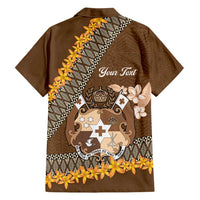 Personalised Tonga Language Week Family Matching Off Shoulder Maxi Dress and Hawaiian Shirt Malo e Lelei Tongan Ngatu Pattern - Brown