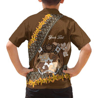 Personalised Tonga Language Week Family Matching Tank Maxi Dress and Hawaiian Shirt Malo e Lelei Tongan Ngatu Pattern - Brown LT14 - Polynesian Pride