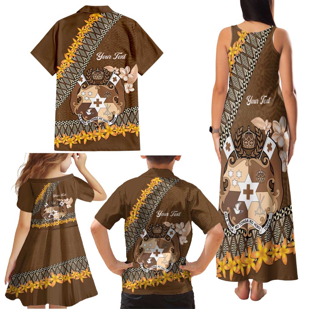 Personalised Tonga Language Week Family Matching Tank Maxi Dress and Hawaiian Shirt Malo e Lelei Tongan Ngatu Pattern - Brown LT14 - Polynesian Pride