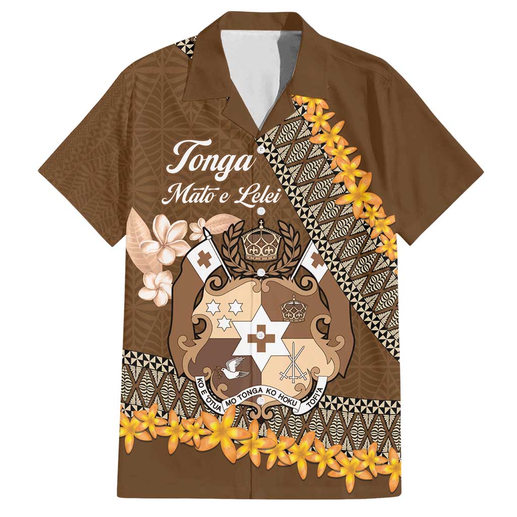 Personalised Tonga Language Week Family Matching Tank Maxi Dress and Hawaiian Shirt Malo e Lelei Tongan Ngatu Pattern - Brown LT14 Dad's Shirt - Short Sleeve Brown - Polynesian Pride